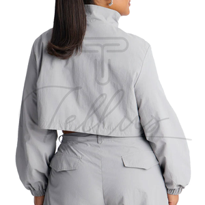 Women's Autumn/Winter Lightweight Knitted Polyester Cropped Windbreaker <b>Jacket</b> Custom Short Canvas Stand Collar High Street - Product Image 3