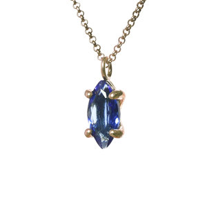 S925 Sterling Silver Classic 18K <b>Solid</b> <b>Gold</b> Fine <b>Pendant</b> Necklace Marquise Cut Sapphire Gemstone Chain Engagement Fine Necklaces - Product Image 1