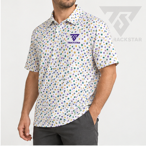 Trackstar Men's <b>White</b> Multicolor Dot Print <b>Polo</b> Shirt Short Sleeve Button Collar Casual <b>Golf</b> Shirt Custom Logo - Product Image 4