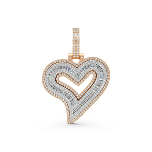 Colgante de Corazón con Diamante de Laboratorio Baguette en Oro de 10K, Certificado IGI, Diseño de Lujo en Capas, Joyería para Mujer, Regalo y Fiesta, Chapado en Rodio - Product Image 1
