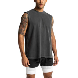 Loose-Fitting Cotton O-Neck Anti-Wrinkle Breathable Vintage American-Style Hip Hop Knitted <b>Vest</b> Tank Top TEE - Product Image 1
