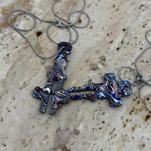 Hand-forged titanium pendant Exotic damascus necklace Oil-slick color jewelry Zircuti fish pendant - Product Image 2