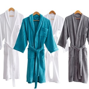 Peignoir en coton éponge pour homme, manches longues, couleur unie, doux, décontracté, avec poches, lavable en machine, respirant - Product Image 1