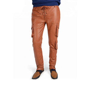 Pantalones de Cuero PU para Hombre, Estilo Hip Hop, a la Moda, Resistentes al Viento, de Cintura Media, Rectos, Color Personalizado, Estilo Crazy Horse, Marrón, con Cierre a Presión - Product Image 2