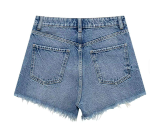 Shorts de mezclilla de cintura alta para mujer, estilo boyfriend, desgastados, con dobladillo deshilachado, casuales de verano, de algodón - Product Image 4