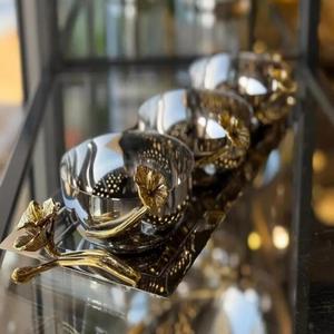 Premium Polished Stainless Steel Wedding Dry Fruit Bowl with Brass Leaf <b>Branch</b> Dishwasher Safe for Modern Ethnic Home Use - Product Image 1