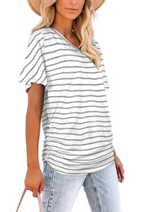 T-shirts personnalisés haut de gamme pour femmes, col en V, manches courtes, coupe décontractée, en coton respirant, unis et vierges, pour l'été - Product Image 4