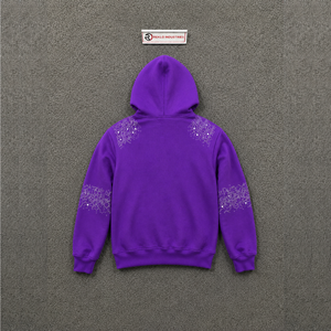 NUEVA Sudadera con capucha para hombre, morada, con cremallera y pedrería, estilo urbano oversize, con bolsillo frontal, informal, para otoño, de ajuste regular, de forro polar estampado. - Product Image 6