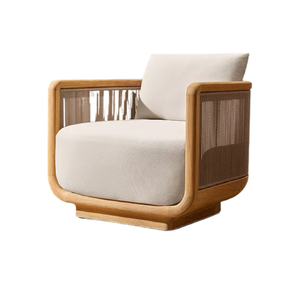 Sillón de Exterior Moderno y Lujoso, Estructura Curva de Teca Sólida, Panel de Cuerda Premium, Cojín Grueso y Duradero, Muebles para Resort o Villa - Product Image 3