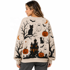 Sweat-shirt graphique en coton doux pour femme, style décontracté ample, idéal pour l'automne, motif « Trick or Treat » - Product Image 3