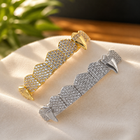 Grillz plaqué or jaune en forme de cube, pour dents supérieures et inférieures, style diamant Moissanite, bijoux dentaires
