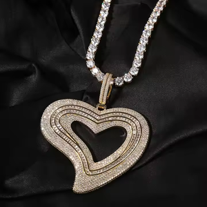 Gold Plated 925 Silver Moissanite Heart Pendant Necklace with <b>Rope</b> <b>Chain</b> Micro Insert Hip Hop Charm Jewelry for Party Gift - Product Image 4
