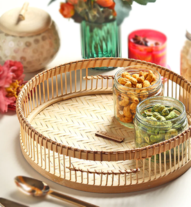Bandeja de ratán de diseño bohemio con un aspecto fresco y clásico, perfecta para una mesa de café o encimera de cocina, bandeja de servir de ratán a precio económico. - Product Image 4