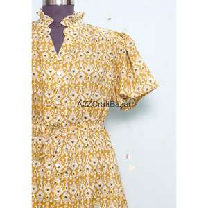 Nuevo Vestido Corto de Fiesta con Estampado Floral Bohemio Moderno, de Algodón Tejido, Cuello en V, Manga Corta y Botones, para Mujer, Vestido de Playa - Product Image 3