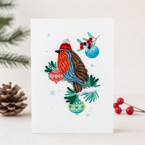 Carte de vœux de Noël personnalisée en quilling d'oiseaux avec enveloppe, vente en gros, carte 3D faite à la main, papeterie, fabricant OEM/ODM - Product Image 1