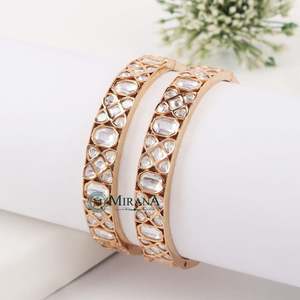 Trendy Trisha Polki Bangles-Copper Alloy & Brass Bracelets with Pearl & Diamond Accents for Wedding & Party - Product Image 1
