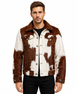 Veste de motard en cuir de vachette véritable noir et blanc pour homme, imperméable, respirante, avec ceinture, pour l'hiver - Product Image 1