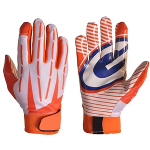 Full Finger American Football Gloves <b>Orange</b> White Polyester Non-Slip Quick Drying Breathable Hook and Loop Closure Men Summer - Product Image 1