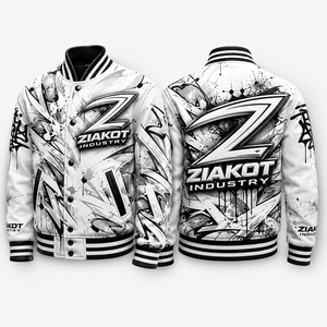 ZIAKOT Men's <b>White</b> Maroon Varsity <b>Jacket</b> Heat Transfer Printing Casual Autumn Wear - Product Image 4