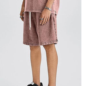 Shorts décontractés à logo personnalisé, effet délavé, coupe anatomique, style urbain moderne, vente directe d'usine - Product Image 2