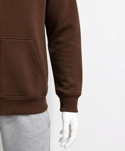 Sweat-shirt unisexe à capuche marron uni, fermeture éclair, en polaire polyester tricoté, coupe classique, manches longues, poche, tissu 260g, vêtement décontracté d'hiver - Product Image 5