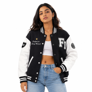 Chaqueta Universitaria Unisex con Parche Bordado Personalizado, Estilo Preppy, Corte Regular, Cuello Camisero, Cierre de Botón, Chaquetas Universitarias - Product Image 4