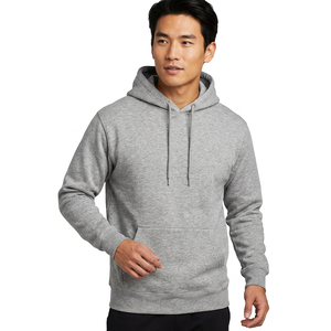 Sudadera con Capucha Gris para Hombre, Corte Regular, Algodón French Terry, Informal, con Bolsillo, Otoño, Tejido de Punto, Color Sólido - Product Image 3