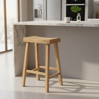 Tabouret de bar moderne en bois massif de caoutchouc rond - Tabouret haut pour la maison, le salon