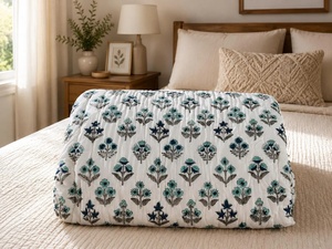 Handmade Indian Cotton <b>Quilt</b> Hand Block Print Jaipuri Razai King Size Reversible Lightweight Artisan <b>Bedspread</b> - Product Image 4