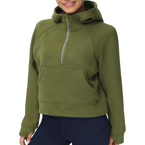 <b>Women's</b> Olive <b>Green</b> Hooded <b>Fleece</b> Sweatshirt Full Sleeve With Pockets Zipper Front Regular Length Autumn Wear - Product Image 3
