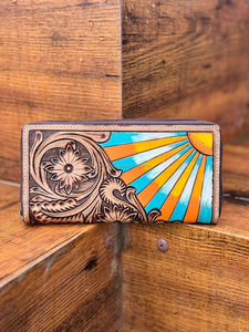 Porte-monnaie Western en cuir repoussé à la main Pochette en cuir véritable pleine fleur de haute qualité Portefeuille floral en cuir fait à la main en gros - Product Image 3