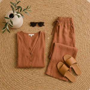 Ensemble de pyjama en lin pour femmes, respirant, doux, certifié OEKOTEX, vêtements de détente pour femmes, vêtements de nuit d'été - Product Image 6