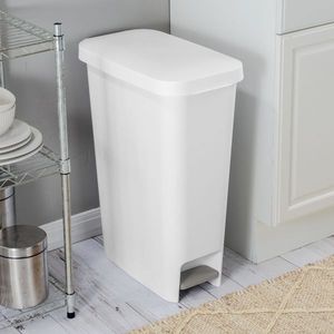 11-Gallon White Slim <b>Step</b> Trash Can with Pedal-Lift Lid Textured Indoor <b>Kitchen</b> Waste Bin 11-Gallon Capacity - Product Image 3