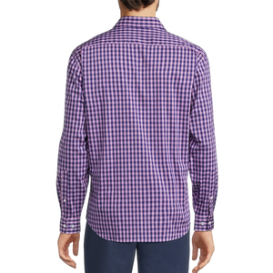 Chemise habillée à manches longues pour homme, à carreaux violets, col boutonné, style décontracté chic, tissu infroissable, respirante pour le printemps - Product Image 5