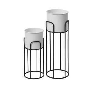 Pot de fleurs en métal au design moderne et tendance, avec support, lot de 2, pour la décoration - Product Image 6