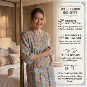 ชุดนอนผ้าฝ้ายทำมือลายดอกไม้สำหรับผู้หญิง เสื้อคลุมกิโมโนสีเทา คอวี แขนยาว มีกระเป๋าด้านหน้า ชุดลำลอง - Product Image 5