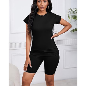 Conjunto de Dos Piezas de Ropa Casual para Mujer, Camiseta Holgada de Cuello Redondo y Pantalones Cortos de Ciclismo - Product Image 3