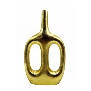 <b>Unique</b> Handmade Gold Oval Aluminum Tall Modern Flower <b>Vase</b> Decorative Tabletop Living Room Home Office Centerpiece Home Decor - Product Image 2