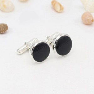 Boutons de manchette de luxe Shama Gems Jewels en onyx noir, argent sterling 925, faits à la main, pierre précieuse ronde de 14 mm pour hommes, garçons d'honneur, cadeau de mariage - Product Image 2