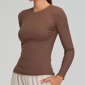 Women's <b>White</b> <b>Long</b> <b>Sleeve</b> Crew Neck Knitted T-Shirt Slim Fit Casual Breathable Spandex Cotton Blend Full <b>Sleeve</b> Solid Color <b>Top</b> - Product Image 4