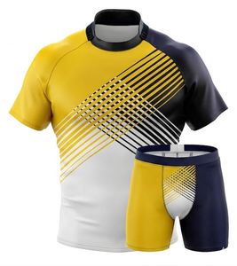 Maillot de rugby géométrique jaune, noir et blanc pour homme, manches courtes, en polyester respirant, coupe athlétique, impression sublimée - Product Image 1