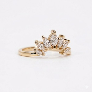 Anillo de Lujo con Oro Rosa de 18K, Diamante Cultivado en Laboratorio de 0.46CT VS E, Corte Marquesa, Banda de Eternidad, Corona Curva - Product Image 1