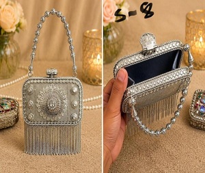 Handmade Gold-Plated Brass Mosaic Mini <b>Bag</b> Rhinestone Chain Customized Purse Flap <b>Clutch</b> <b>Velvet</b> Lining 7 Inch Fashion Women's - Product Image 6