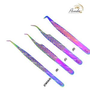 Pince à épiler pour extensions de cils en acier inoxydable japonais Rainbow, pointe lisse, poignée diamant, 90 degrés, logo personnalisé, testée à la main - Product Image 5