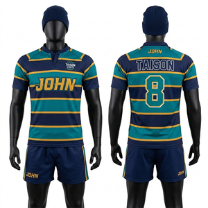 Camiseta de rugby para hombre, 260 GSM, mezcla premium de poliéster y algodón, transpirable, diseño de paneles con corte y costura, sublimación y bordado personalizados. - Product Image 2