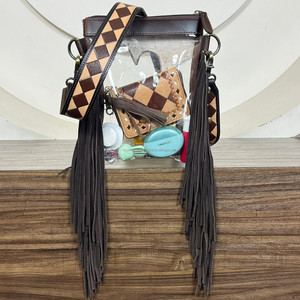 Bolso bandolera con flecos de cuero transparente a mano de vaquera occidental con diseño a cuadros, bolso bandolera de hombro Vintage para mujer - Product Image 6