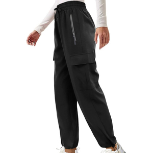 Pantalon cargo vintage pour femme, taille haute, avec cordon de serrage, coupe large, style streetwear, devant plat, décontracté et tendance - Product Image 4