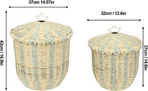 Green Yellow Cute Eco-Friendly Paper Rope Woven Storage <b>Basket</b> with Lid <b>for</b> Laundry Toy Home Storage (<b>Flower</b> Shape) - Product Image 3