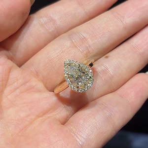 IGI Certified HPHT CVD Lab Created Diamond Halo Ring 14K 18K <b>Solid</b> Gold Pear Cut Lab Grown diamond Engagement Wedding Ring - Product Image 1