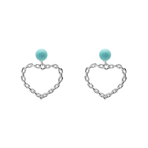 Pendientes de aro finos con cadena en forma de corazón y piedra preciosa turquesa, plata de ley 925 maciza para mujer, joyería fina para uso diario - Product Image 1